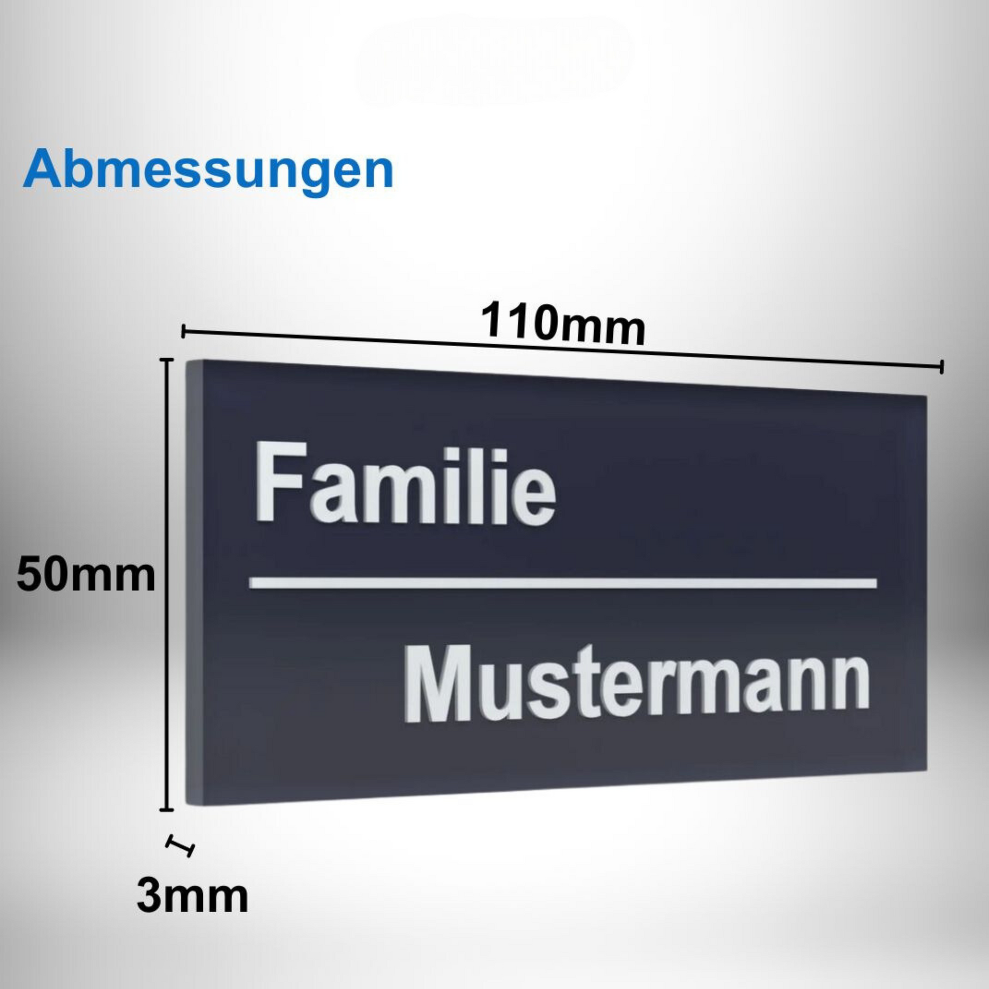 Abmessungen des Acrylglas Namensschild Anthrazit mit Gravur 