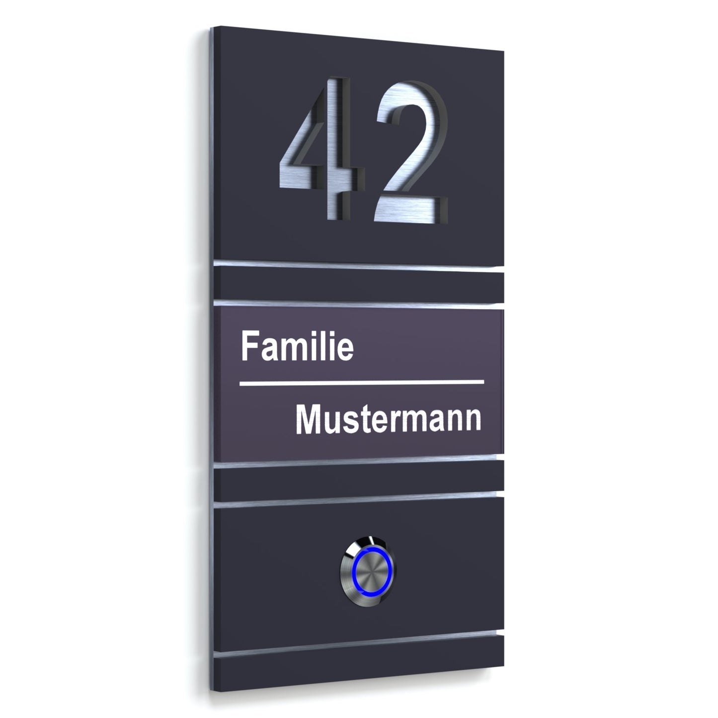 Klingelschild mit Gravur und Hausnummer und LED Taster