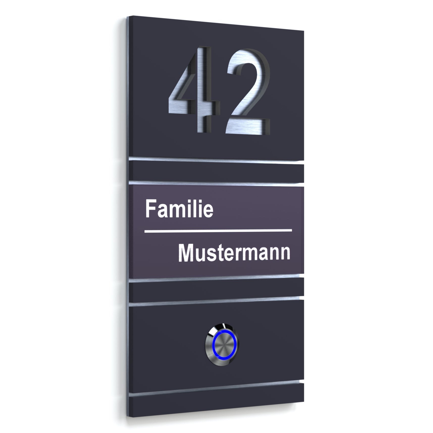 Klingelschild mit Gravur und Hausnummer und LED Taster