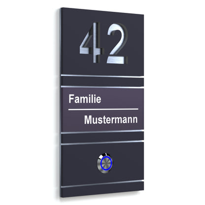 Klingelschild mit Gravur und Hausnummer und LED Taster
