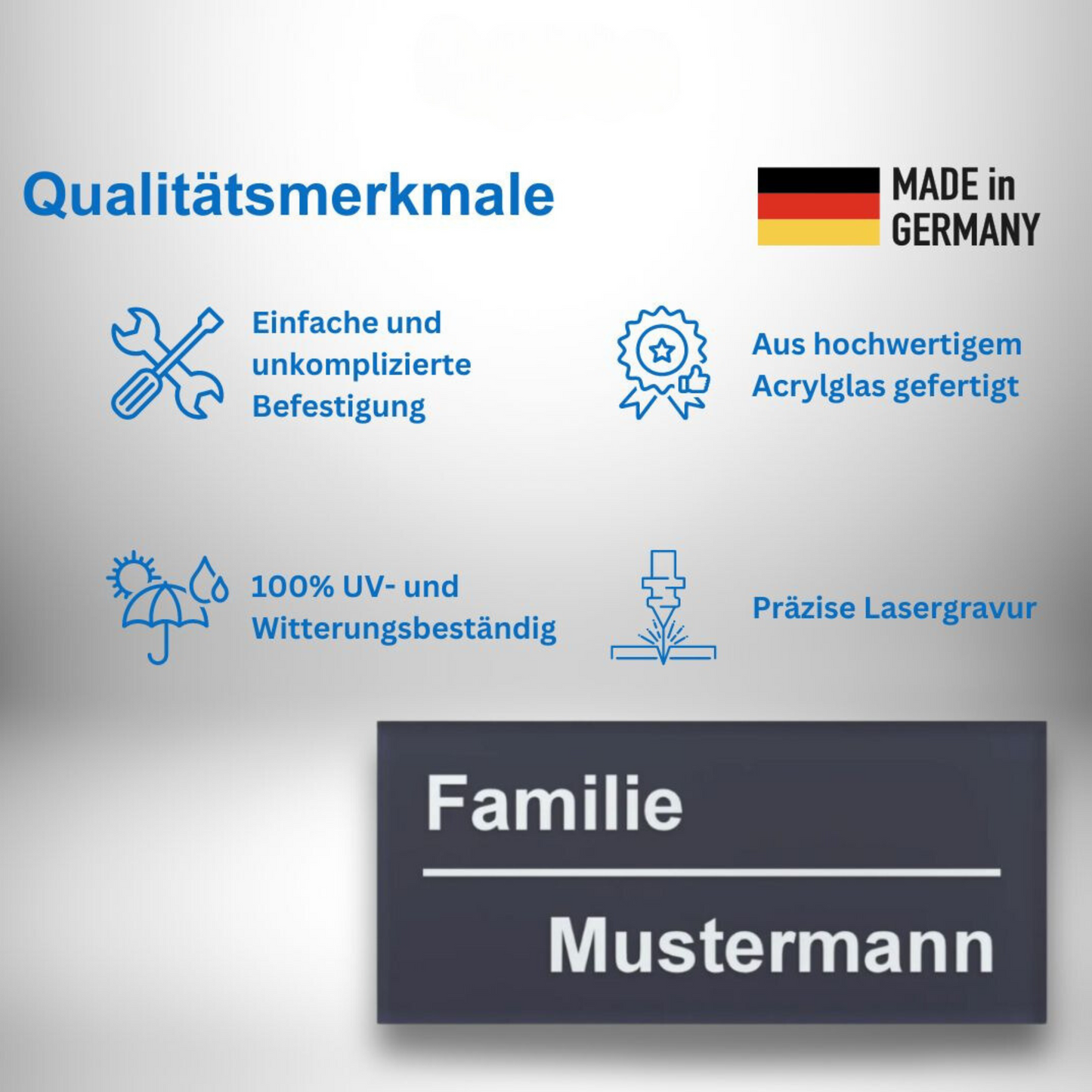Eigenschaften des Acrylglas Namensschild Anthrazit mit Gravur 